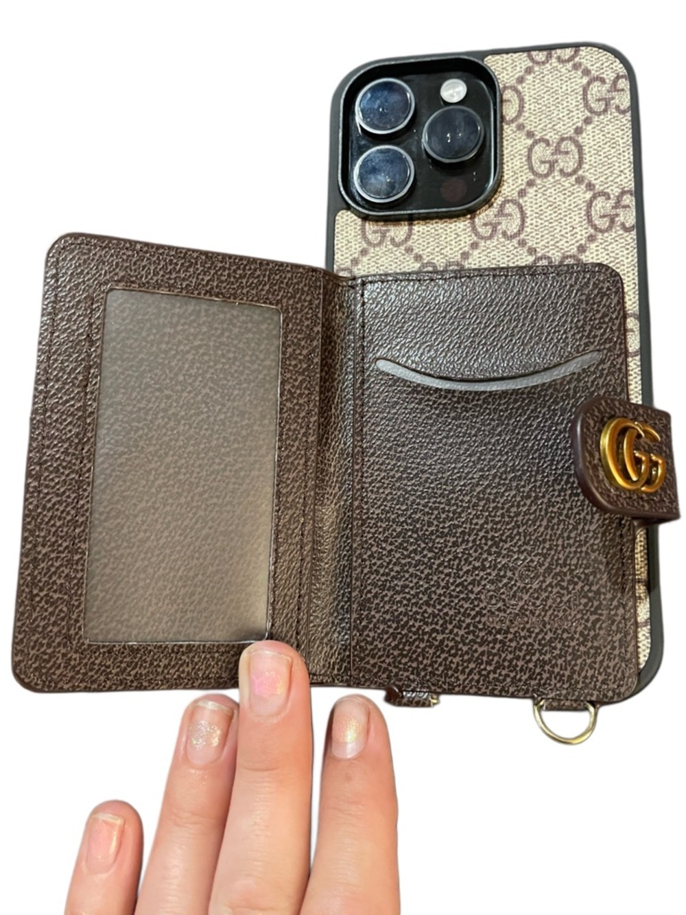 Monogram Wallet Phone Case Crossbody Strap Card Holder iPhone Case - Picture 4 of 7